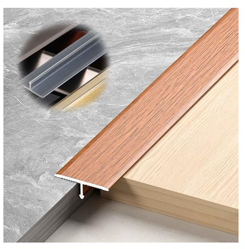 Abdeckleisten T-Profil Aus Aluminium Selbstklebende, Flache Trennleiste Türschwellen Leiste, Zum Verbinden Von Bodenlücken Teppichschwellenübergang Fliesenboden(Teak,W2*L270cm(3 * 90cm))