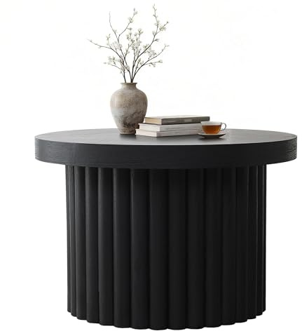Hometopia Couchtisch Rund Ø60 cm, Schwarz in Holzoptik mit Rillenstruktur | Moderner Wohnzimmertisch & Beistelltisch, Ø60 x H40 cm, mit vertikaler Rillenstruktur für Wohnzimmer & Lounge