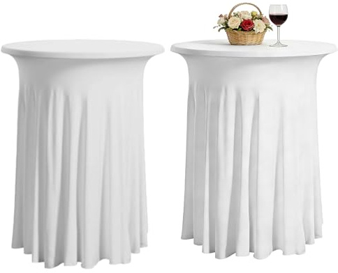 WIYETY 2 Stück Stretch Tischdecke: Elegante Stehtisch Hussen mit Rock, Praktische Bartisch Hussen, Stilvolle Cocktail Tischdecke für Hochzeiten Partys Restaurants Bankette(Weiß, 80x110cm)