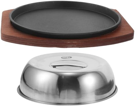 NUOBESTY Poêle à Steak en Fonte 19Cm Couvercle Anti-Éclaboussures Cuisine Domestique et Plein Air Ensemble de 3