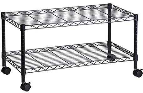 Brutis 2-Tier Media Shelf Organizer with Adjustable Shelves with 125-lb Capacity Per Shelf, Black Steel Wire Shelving, Storage Rack with Smooth Rolling Locking Casters