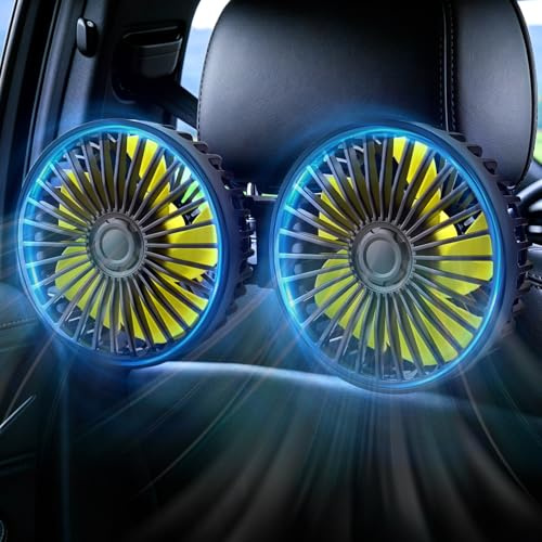 XOOL Car Fan for Backseat Kids, Dual Head USB A Car Cooling Fans - 3 Speeds 360° Rotatable Rear Headrest Fans, 5V/2A Powerful Electric Air Circulation Fan for Vehicles SUV RV