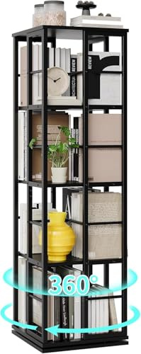 GarveeHome Estantería giratoria de 5 Niveles con rotación de 360°, Torre de Libros Estrecha con rieles metálicos para salón, Oficina y apartamento (40 x 40 x 137 cm)