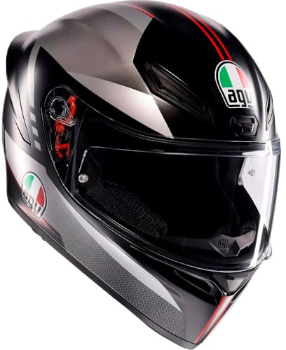 AGV K1 S Lap Integralhelm Matt Schwarz Grau Rot L - Motorrad Sporthelm mit Pinlock Vorbereitung & Doppel-D