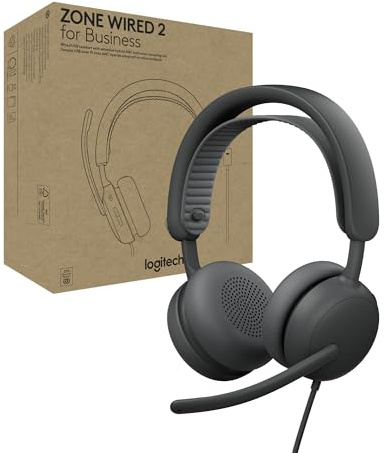 Logitech Zone Wired 2 for Business – Headset mit Geräuschunterdrückung | Adaptive Hybrid ANC, für Microsoft Teams zertifiziert, USB-C mit USB-A-Adapter - Graphit