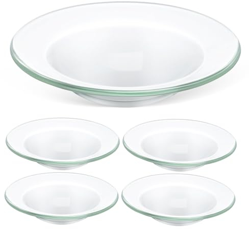 Healvian Set 5 Pezzi Piatti Rotondi in Vetro per Scaldacandele Profumati, Base Antiscivolo Riutilizzabile, Accessori per Bruciatori di Oli Essenziali in Casa