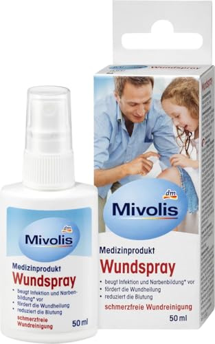Mivolis Wundspray (50 ml) Sanfte & schmerzfreie Reinigung akuter Wunden. Zur hygienischen Spülung von Schürf- & Schnittwunden. Beugt Infektionen vor. Ideal für Kinder & Erste Hilfe.