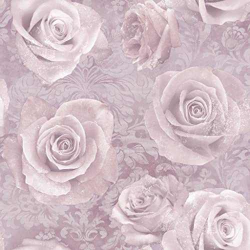 Arthouse Rose Pink Damask Wallpaper - French Style Soft Blush Tones & Large-Scale Florals - Photographic Style Design - Romantic Feel - Pearlescent Background - Catches Light - Luxurious Lustre 623302
