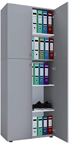 VCM Büroschrank mit 5 Fächern | moderner Aktenschrank mit Drehtüren | Maße ca. B. 70 x H. 184 x T. 40 cm – Lona 5-Fach