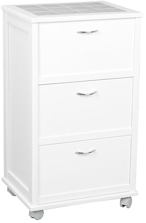 Carrello mobiletto in legno con Ante a ribalta con Piano in mattonelle per cucina 38x48xH83 (Bianco)
