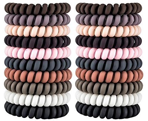 79STYLE 30Pcs Spiral No-Crease Matte Phone Cord Ponytail Holders and Plastic Coil Scrunchies (10 Colors - Large Size)