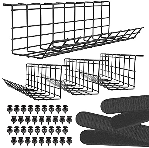 Scanfield Organizador Cables Escritorio Set 4, Bandeja Organizador Escritorio con Flujo de Aire, Bandeja Cables para Escritorios Robusto y Espacioso, Fácil de Instalar, Estante Modular Ordenar Cables