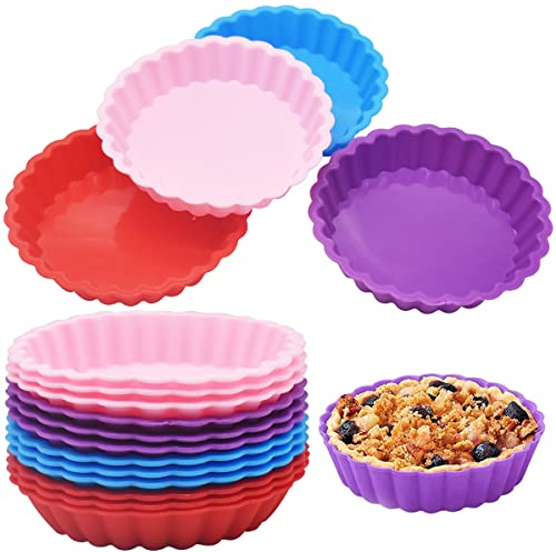Xiuyer Silicone Torta Stampo Rotondo, 12 PCS Teglia Crostata Silicone, Stampi Crostata Rotonda, Tortiera Bakeware Antiaderente Riutilizzabili Cake Mold Set per Pastichieria Torte Muffin(10.8x2.3cm)