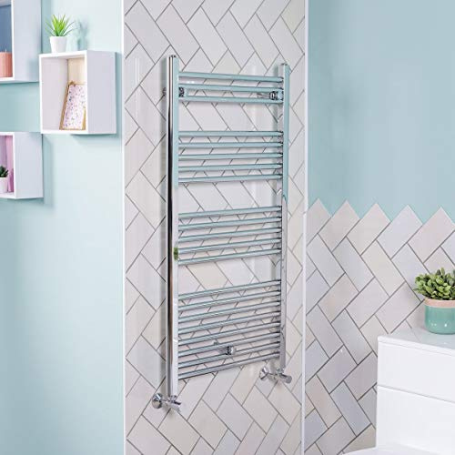 NRG 1150x600 Straight Central Heating Towel Rail Radiator Chrome | Ladder Rad, Modern, Wall Mounted, 10 Year Guarantee, for Bathroom