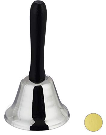 1 x Tischglocke Handglocke, lauter Klang, Holzgriff, Schule, Rezeption, Weihnachtsdeko, Eisen, 12 cm groß, silber