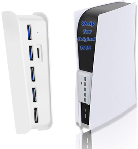 6 Ports USB Hub for PS5, High-Speed Expansion Splitter Adapter with 4 USB 2.0 Ports + 1 USB Charging Port + 1 USB-C Port, Compatible with PlayStation 5 Console Front Jacks - White | USB Extension Multiport, High Speed Splitter with 4 USB 2.0 + 1 USB Charging Port + 1 USB-C Port, White