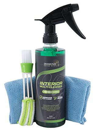 Diamond Shine System Interior Car Cleaner 500ml with Mini Detailer Brush & Microfibre Cloth – Multi Surface Cleaner for Upholstery, Dashboard & Seats – Car Interior Cleaning Kit, Safe Leather & Fabric