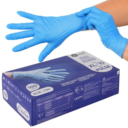 B-well PULSE 100 Stück Nitrilhandschuhe Nitril Einweghandschuhe Nitril Einmalhandschuhe mit standard EN 455-1, EN 455-2, EN 1186 (XL)