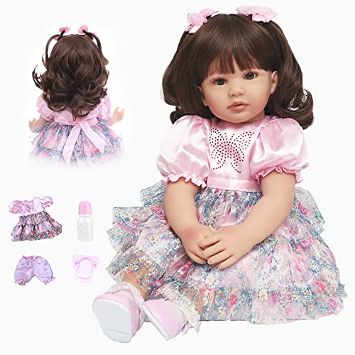 SYP Reborn Puppen Lebensecht 24 Zoll 60cm Weiche Silikon Vinyl Baby Puppe Mädchen Neugeboren Lebensechte Puppe Spielzeug Geschenk