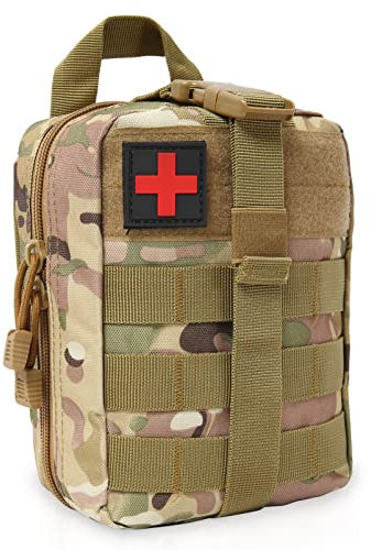 BITUOR Taktische Taschen MOLLE, EMT Kleine Pouch, wasserdichte Molle Tasche, Tactical Pouch Bag, Rip-Away Pouches, Militär Kompakt Gürteltasche für Outdoor, Camping, Reisen, Abenteuer (Camo Braun)