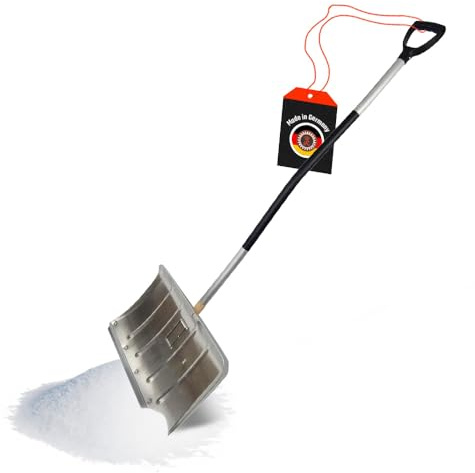 SHW-FIRE | Schneeschieber 50 cm breit, robuster 130 cm Aluminiumstiel mit Kunststoffgriff, ergonomisches Design, mit Aluschutzkante, ideal für Schneeräumung & Winterarbeiten | Made in Germany