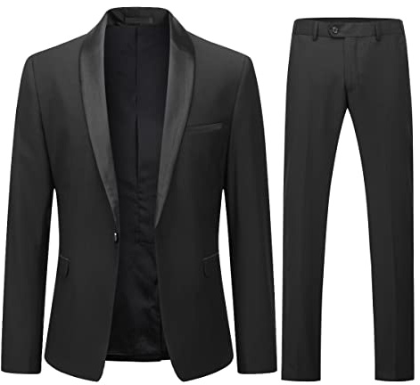 YOUTHUP Costume Homme 2 Pièces à Revers Châle Fit Slim Blazer Coupe Classique Blazer et Pantalons Formelle de Costume Mariage Costume Business, Noir, XXL