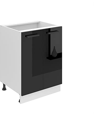 Belini Unterschrank Küche, Küchenunterschrank 60 cm Breite. SD2 Küchenunterschrank ohne Arbeitsplatte. Küchenschrank mit 2 Türen, Schwarz Hochglanz