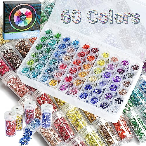 60 Farben Glitzersteine Diamond Painting Steine Mit Aufbewahrungsbox, Runde Zubehör, 90.000 Stück Diamonds Mit Sticker Und Box