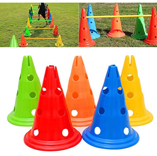 KENANLAN Coni e Barre, 33 * 23 * 23 5 Pezzi Coni da Allenamento per Calcio Barra Affusolata per Ostacoli Secchio Barriera con Fori