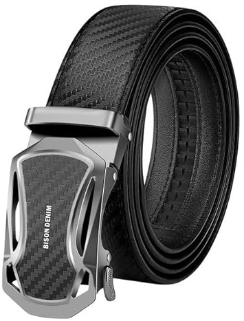 BISON DENIM Gürtel Herren Leder Automatik Ledergürtel Ratsche Gürtel 35mm | Automatikgürtel Echtleder ohne Löcher, Ratschengürtel für Business Anzug Jeans Casual, Geschenkbox