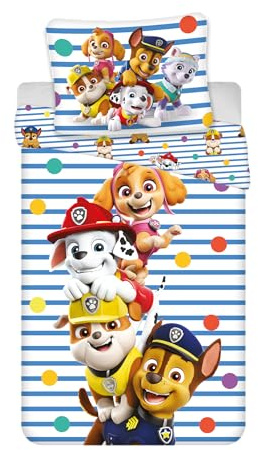 Pat' Patrouille - Bettwäsche für Babys, Baumwolle, wendbar, Blau Chase – Bettbezug 100 x 135 cm, Kissenbezug 40 x 60 cm