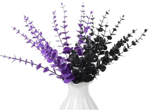 Artibetter 20 Stück Künstliche Eukalyptus Stiele Faux Eukalyptus Blumen Zweige lila grün Pflanze Bündel für Weihnachten Hochzeit Party Tischdekoration