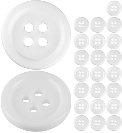 Knappar för kläder, 24 st, 4-hålade, Ø 22,9 mm, i vitt, av polyester, storlek 36L, knappar av resin för jacka, rock, skjorta, polotröja, DIY-knapp av resin, tvättknappar, basknapp, hantverksknappar
