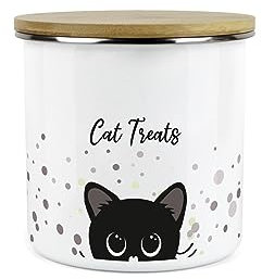 Purely Home Cat Treats Storage Canister - Peeping Black Cat Metal Enamel Medium Storage Container Pet Treats Tin