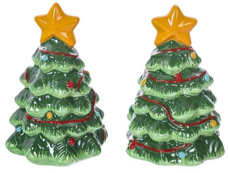 The Bridge Collection Christmas Tree Salt and Pepper Shakers - Festive Ceramic Salt & Pepper Shakers - Holiday Kitchen Tabletop Decor