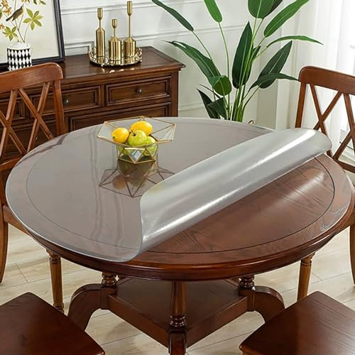Runde Durchsichtige Tischdecke für Holztisch 130cm - Tischschutz Matt Transparent 1mm - Wasserdicht Hitzebeständig Kratzfest Tisch Folie Schutz für Couchtisch/Esstisch, Mattiert 1mm
