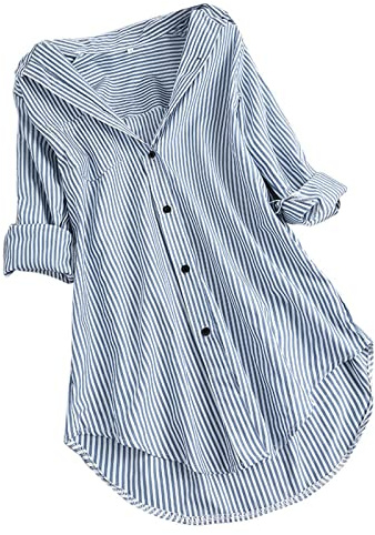 HAOLEI Striped Blouse for Women Sale Long Sleeve Button Down Shirt Lapel Casual Cotton Tops Classic Elegant Loose Cardigan Fall Winter Jacket Ladies Office Work Tee Shirts Tunic Top Plus Size 22