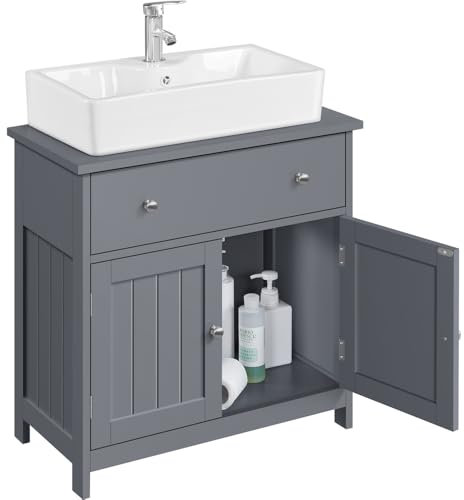 Yaheetech Mobile da Bagno Sottolavabo Mobiletto con Cassetto e Ripiano Portaoggetti Armadietto da Terra per Lavandino Salvaspazio Mobile da Archivio 60 × 30 × 60 cm (Grigio Scuro)