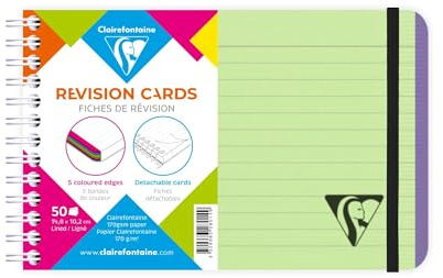 Clairefontaine 328014C - Spiralheft Linicolor FRESH, DIN A6 14,8x10,2 cm, 50 Karteikarten liniert, 5 Farbstreifen, Einband aus gerilltem Polypropylen, Grün