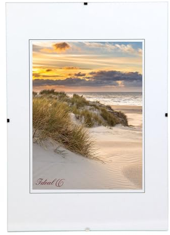 KM FOTO Rahmenlose Bildhalter Glasbildhalter Bilderrahmen Cliprahmen Klarglasrahmen Fotopräsentation: Format: 40x50