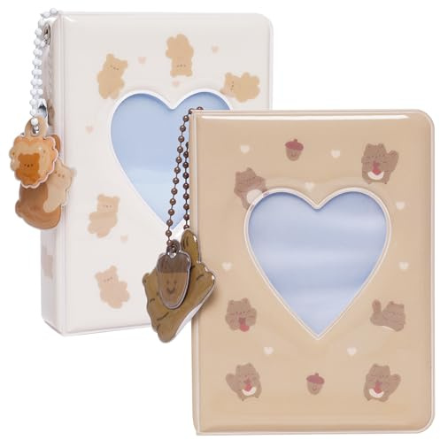 2 Pieces Photocard Binder Album, Mini Photo Album Kpop, 3 Inch Kpop Love Heart Hollow Photocard Binder, Mini Photo Card Book Holder for Collecting With Pendant DIY Keychian 40 Pockets (Style 3)