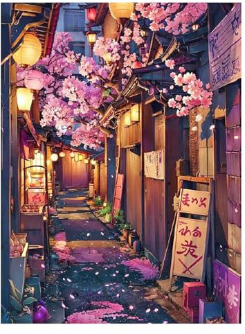 SHEGZHUC 40 x 50 cm Pintura Diamante Paisaje Callejón Flor de Cerezo - Cerezo Japón Paisaje Casas - Pintura Diamante Bordado Punto de Cruz Imágenes Regalo Decoración de Pared