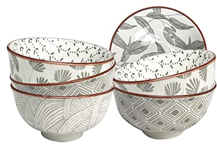 Artime - Lot de 6 Petits Bols, Bols à Dessert, à Glace, Sauce, Apéritifs, Ramequin en Porcelaine, 3 Imprimés Gris Différents, Adapté Lave-Vaisselle et Micro-onde