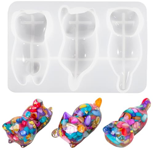 Nifocc Molde de resina epoxi para gatos, soporte para bolígrafos, molde de silicona con forma de animal 3D, para manualidades, brochas, joyas, manualidades