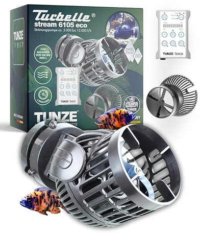 TUNZE Strömungspumpe Turbelle stream 6105 eco I Pumpe mit 3.000-12.000l/h Strömungsleistung I Propellerpumpe mit Magnet Holder & Silence Klemme bis 15mm Glasstärke I Süßwasser-Aquarium Wasserpumpe
