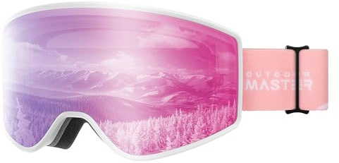 OutdoorMaster Pulse Ski Goggles, Frameless OTG Cylindrical Snow Goggles with Lock & Fit Lens Change System for Men, Women & Youth, Sakura Vlt 26%