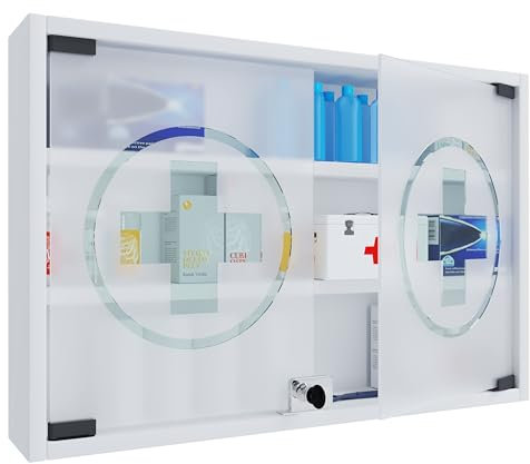 VCM Medizinschrank | Maße ca. H. 40 x B. 60 x T. 10 cm | Apothekerschrank abschließbar | hängend | Arzneischrank - Hustila M