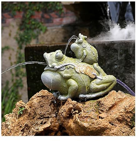 Creative golden toad Pond fountains, Pond spitters for small ponds, double water spout design, automatic circulation water landscaping for Koi pond, with water pump and Hose, for fish tank(Green)