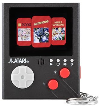 Official Atari Cartridge Handheld Mini Arcade Console with 3 Games - Pong Sports, Asteroids & Missle Command, 2 Colour Screen, Keyring, Retro Gaming Console Gift for Him and Her