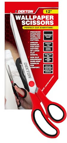 Dekton 12 Wallpaper Scissors | Precision Stainless Steel Blades for Accurate Cutting | Non-Slip Ergonomic Handles | Angled Handles for Easy Cutting | Perfect for Fabric, Crafts and Wallpaper